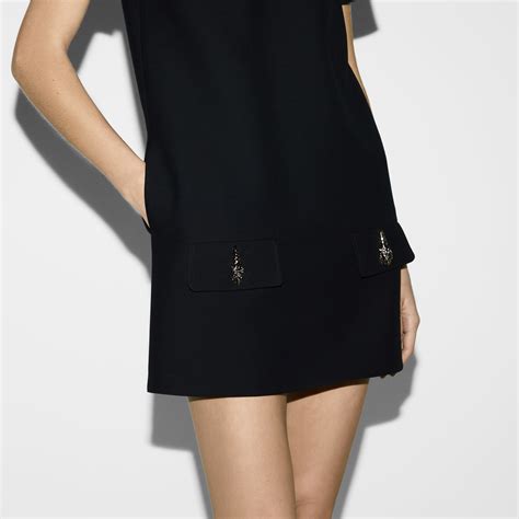 gucci crepe dress|Cady crêpe wool silk dress in black .